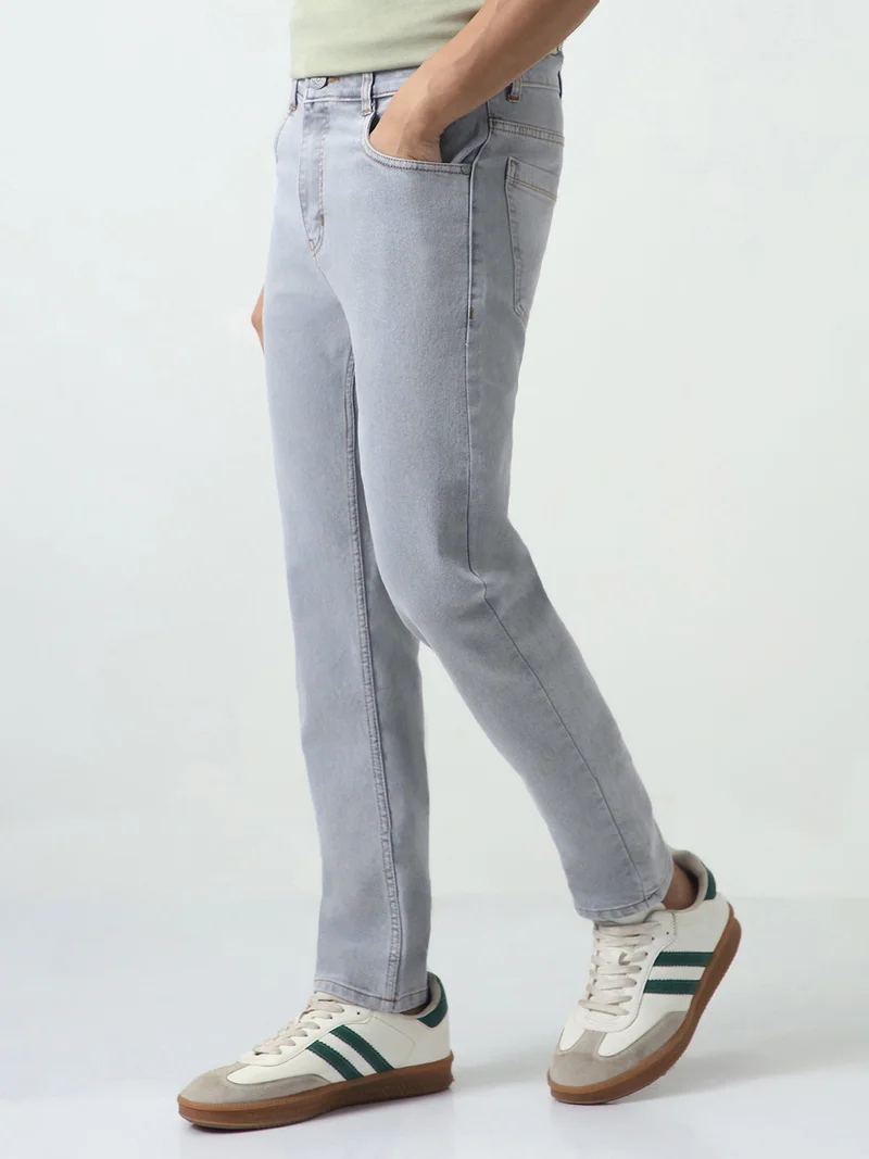 Urbano Fashion  Urbano Fashion Men's Light Grey Slim Fit Washed Denim Jeans Stretchable for Men | Best Price UAE